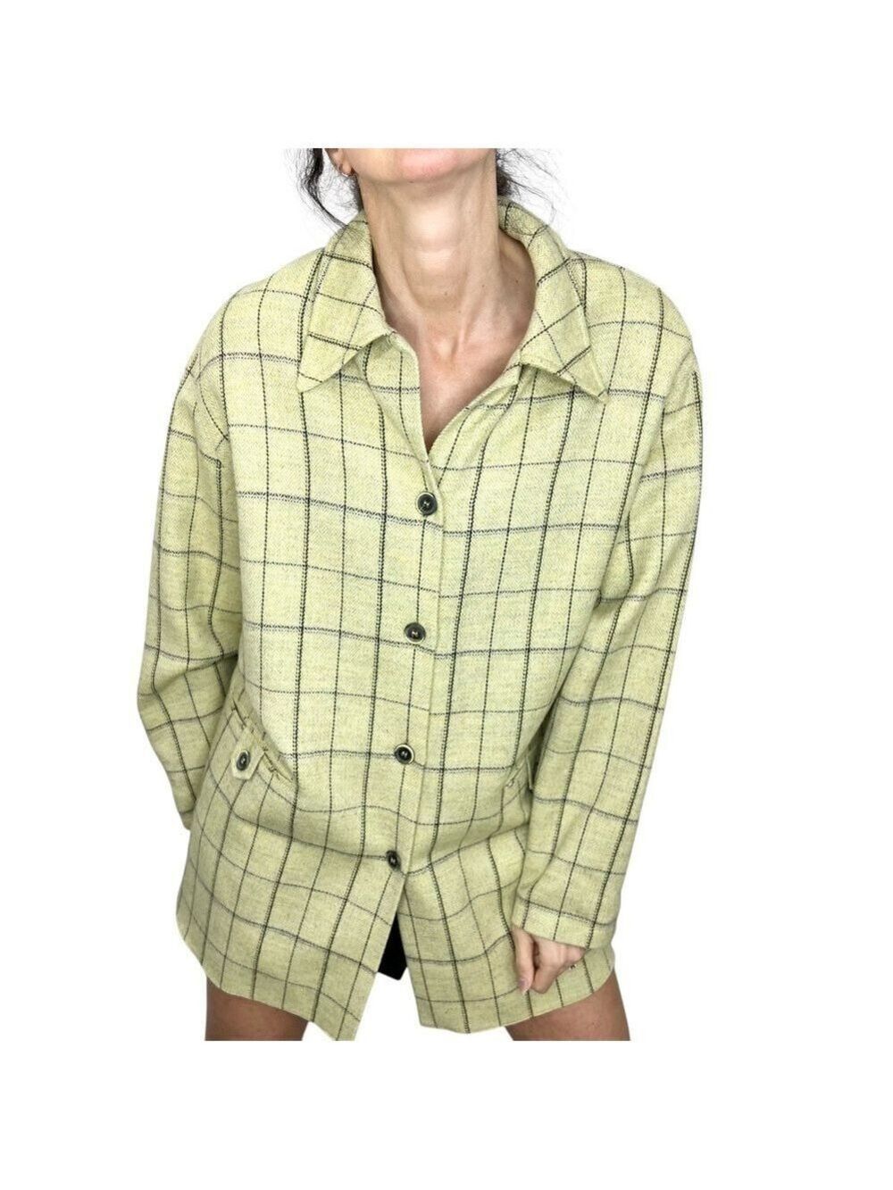 Eugen Klein Germany pale green boxy plaid 100% wool overshirt shacket 14 - Picture 3 of 15